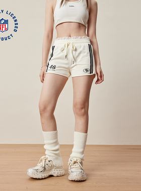 NFL美橄超级碗SF49人队 美式复古蕾丝拼接印花透气重磅纯棉短裤女
