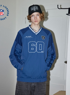 NFL美橄超级碗突袭者队卫衣美式运动训练深蓝色V领速干jersey球衣