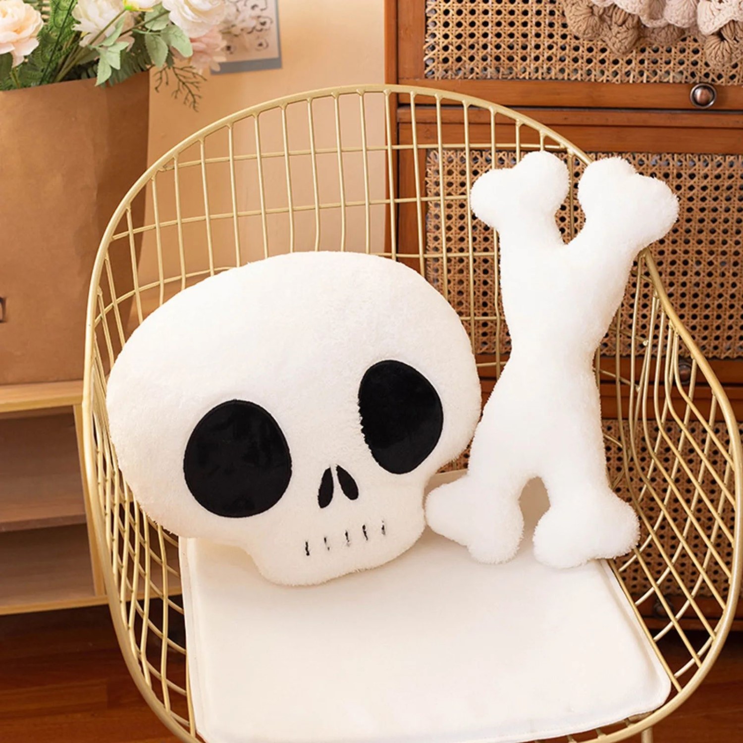 Horror Halloween Props Stuffed Skull Bone Plush Toy Human Sk