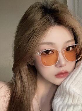 韩版透明黄色超轻太阳镜女高级感ins网红圆脸显瘦个性复古墨镜潮