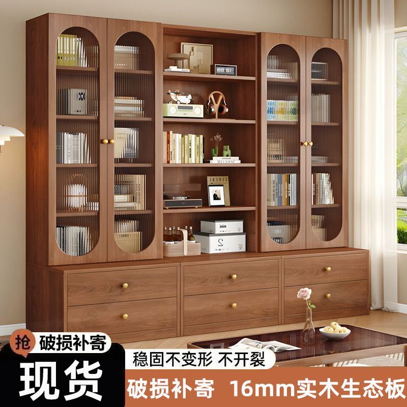 新款卡座书柜书架满墙展示柜中式家用客厅落地靠墙柜收纳储物柜子