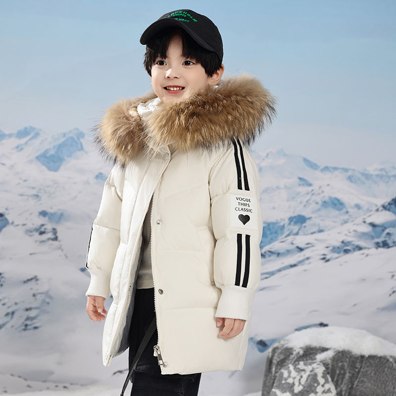 儿童羽绒服2025新款带毛领爱心男女童带帽加厚保暖秋冬款运动外套