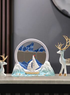 新中式一帆风顺流沙画乔迁开业礼品客厅电视柜玄关办公室装饰摆件