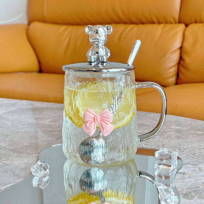 马克杯带盖勺冰川2023新款女玻璃水杯子可爱喝水杯家用咖啡杯办公