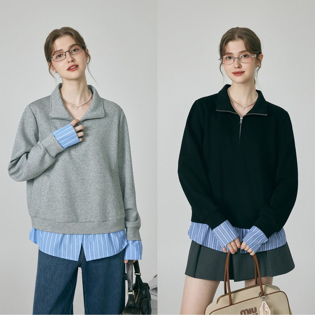 裂渡宣宣【夜曲】微胖大码女秋时尚百搭显瘦复古半拉卫衣ZY507F94