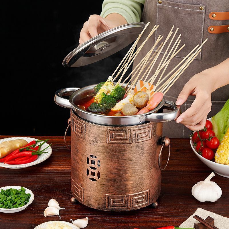 不锈钢防风串串香锅商用涮肚锅串串锅酒精炉水煮麻辣烫牛肚毛肚锅