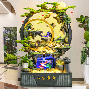 大型假山流水噴泉擺件客廳室內(nèi)生財風(fēng)水輪開業(yè)禮品落地循環(huán)水景觀
