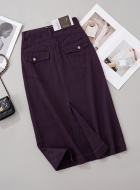 2025新款时尚紫色商务显瘦牛仔半裙夏装女士A字裙速发货高腰百搭