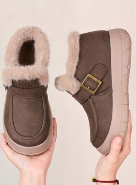 祥福云F8X39新老北京冬季新款加绒加厚时尚百搭一脚蹬平底雪地靴