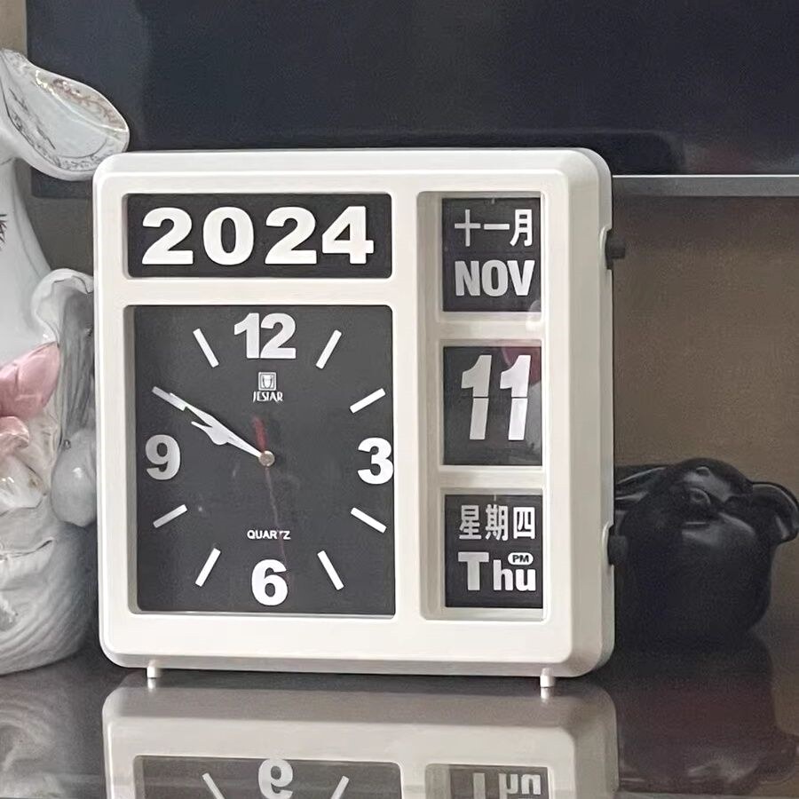 精工自动翻页钟跳历时钟时尚机械万年历座钟钟挂钟创意客厅挂钟