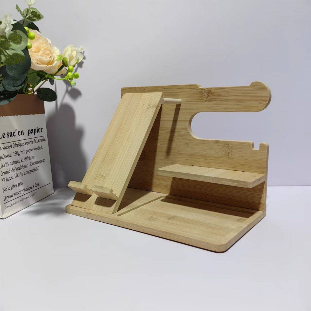 桌面多格收纳架简约家居办公ins创意木质手机手表收纳床头置物架