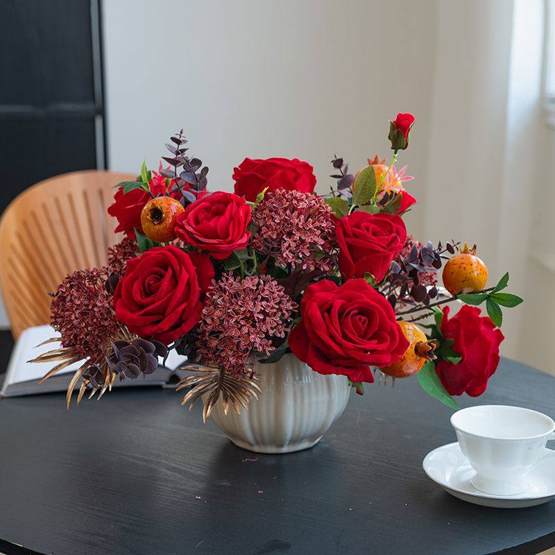 仿真花艺套装家居餐桌桌面轻奢摆件摆设假花装饰花绢花客厅花艺