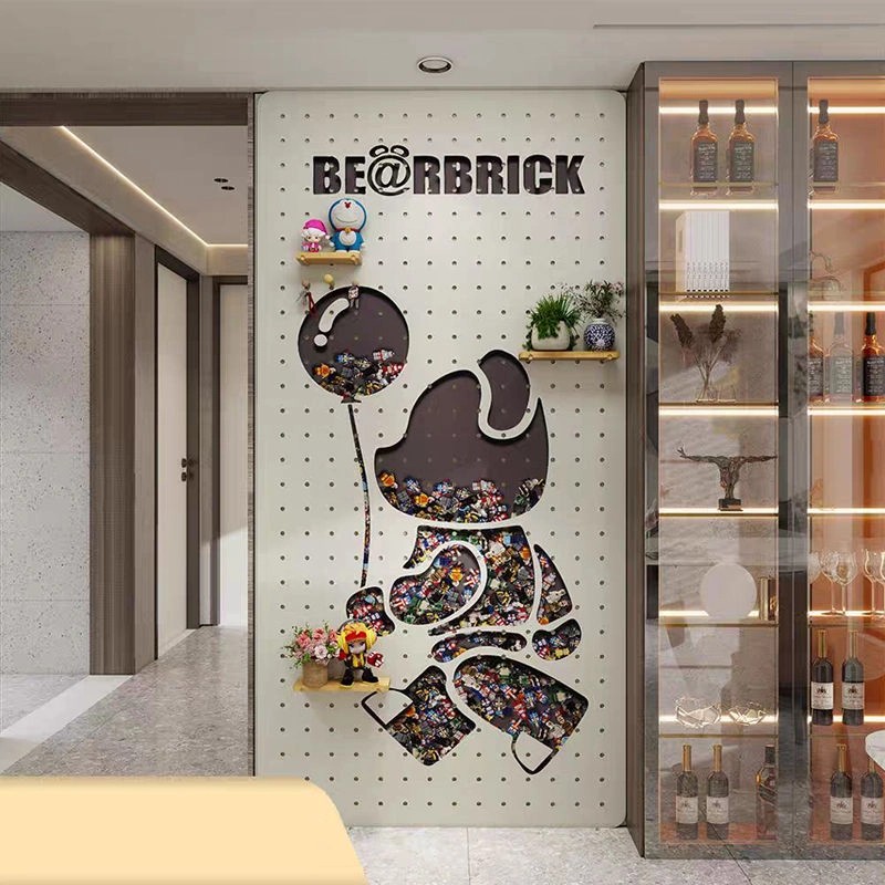 暴力熊图案洞洞板置物架玄关入户墙面遮挡装饰展示125