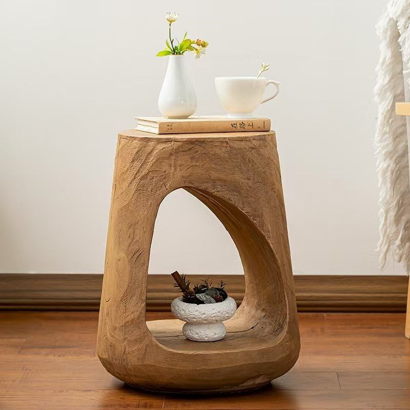 镁泥仿实木墩子侘寂风创意民宿矮凳床头角几日式仿根雕仿树桩摆件