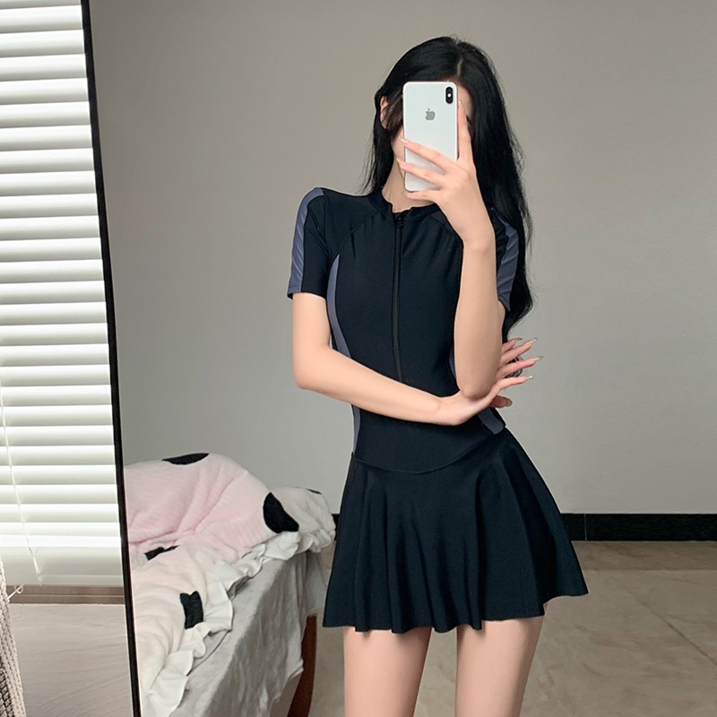 年春夏新款连体裙式运动半袖泳衣遮肚显瘦度假温泉泳装2303女款