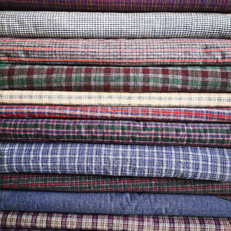 纯棉老粗布料布头格子老土布布布DIY手工包包(半米)