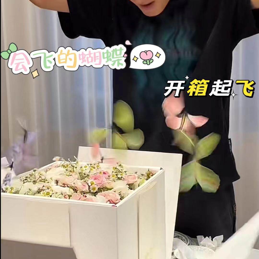 生日惊喜会飞的蝴蝶喷花礼盒gift礼物盒喷花弹跳浪漫不贵精致礼物