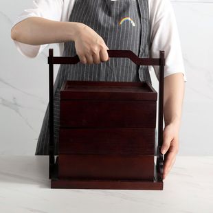 方形提篮多层手提篮竹篮茶具收纳中式野餐篮送餐食盒点心盒甜品盒