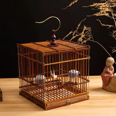 竹制方笼绣眼长方形鸟笼贝子鸟笼大全金翅雀笼子手提