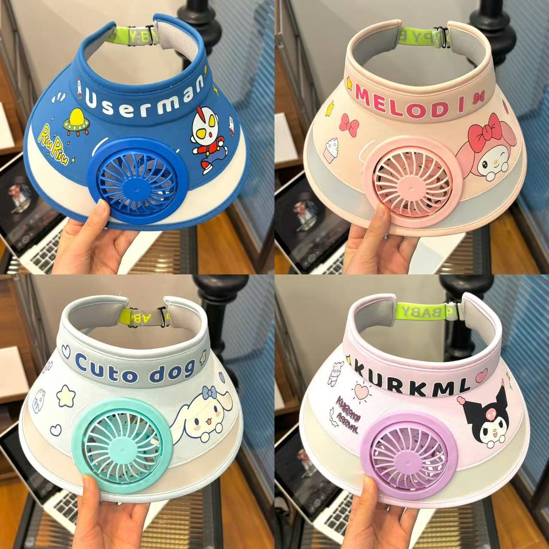【奈奈】儿童遮阳帽带usb充电风扇夏季旅行防晒帽男童女童车载帽