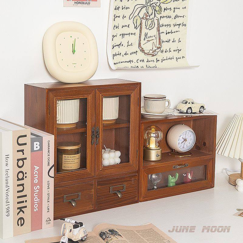木门收纳柜收纳盒杂物收纳双开门复古木质化妆品置物架桌面储物柜,收纳整理,整理架/置物架/收纳架,淘宝优惠券,粉丝福利购,淘宝优惠卷