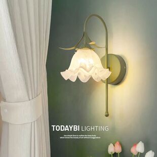 法式奶油风壁灯兰铃花主卧室床头灯美式复古温馨过道走廊墙壁灯具