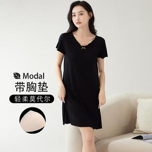 2024新款 加肥加大码 带胸垫莫代尔睡裙女夏季 外穿家居服睡 2418