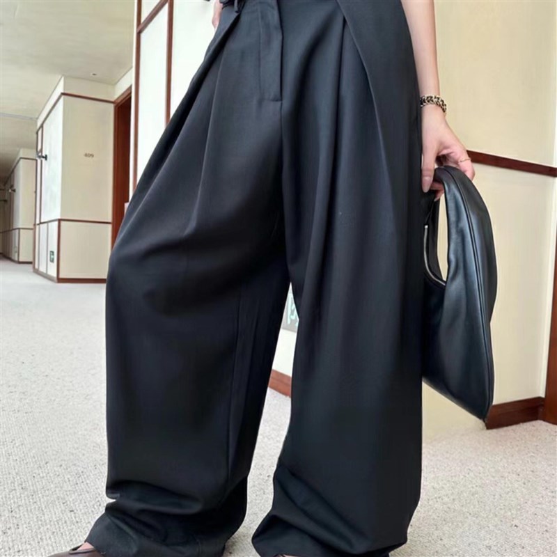 高级感百搭褶皱安卡拉红西装裤女24年秋冬新款宽松垂感阔腿裤裤子