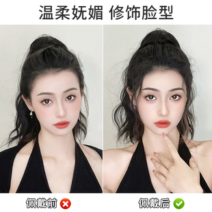 真发龙须刘海假发女自然前额假刘海无痕鬓角发夹头帘假发片新款卷