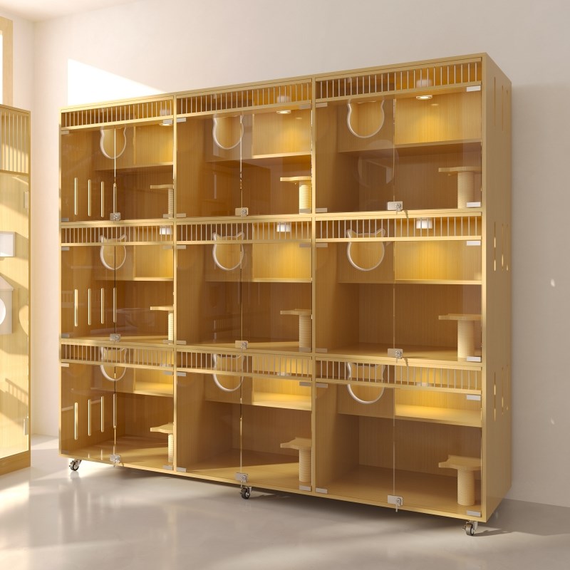 拇指喵猫笼实木猫柜子定制三层宠物店寄养繁育笼子猫别墅猫窝猫咖