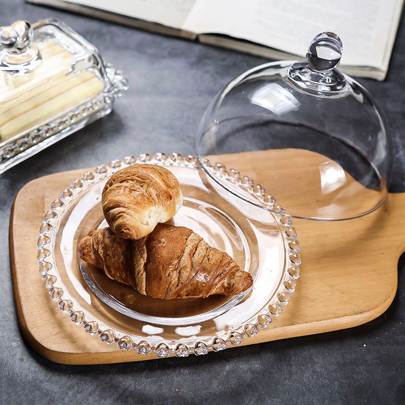 爱心玻璃甜品盘子 欧式透明带盖托盘家用水果盘 防尘罩试吃盘餐具