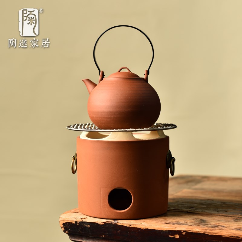 陶迷朱泥提梁壶粗陶炭炉自在钩围炉煮茶器具全套耐高温陶瓷烧水壶