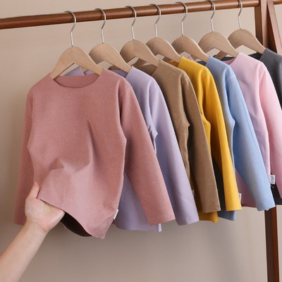 儿童磨毛厚德绒无骨打底衫秋衣冬男女童保暖内衣中大童圆领睡衣T