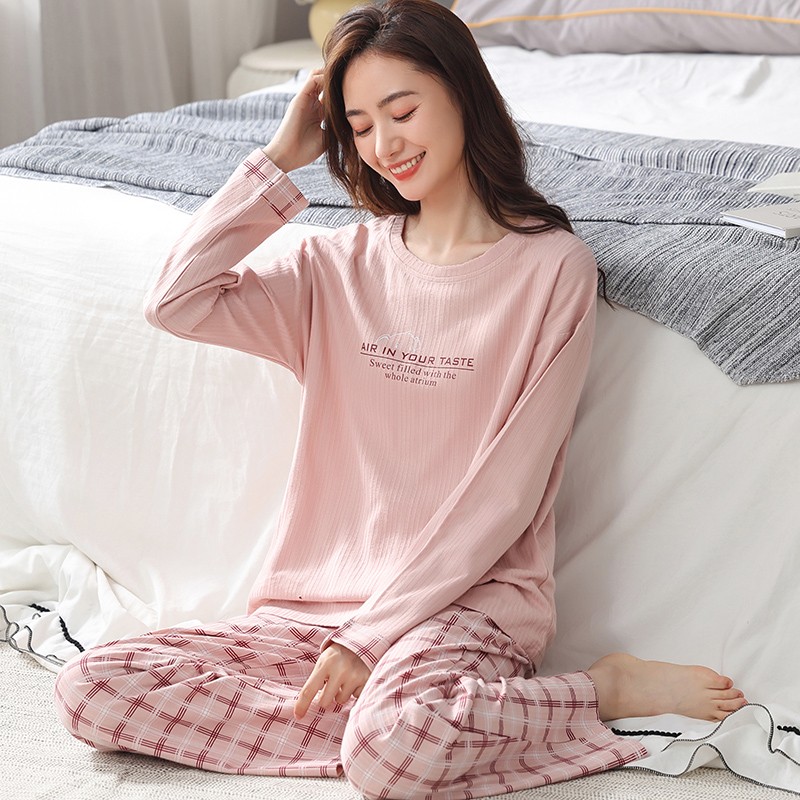 睡衣女秋季纯棉长袖2021年新款春秋可出门休闲家居服全棉秋天套装
