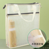 网纱手提袋简约透明文件袋拉链袋学生补习袋产检资料收纳袋大容量