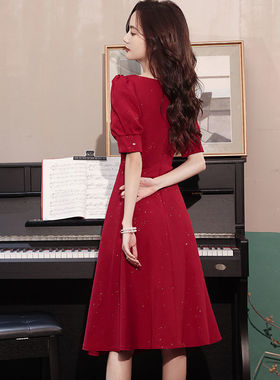 优雅敬酒服新娘2023新款红色平时可穿连衣裙小个子中长款订婚礼服