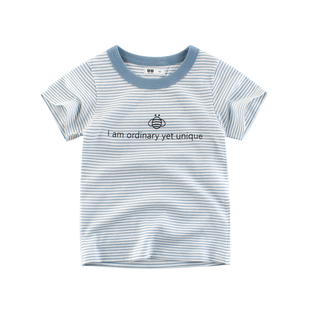 中小童夏季新款短袖条纹T恤男女儿童圆领上衣打底衫童装T恤
