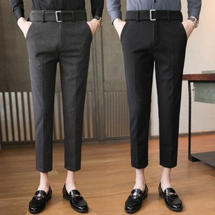 9分8分西裤 冬季 修身 小脚弹力毛呢八分西装 矮个子九分裤 休闲裤 男士