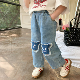 女童牛仔裤夏装2023新款儿童洋气夏季女孩宽松休闲直筒裤子阔腿裤