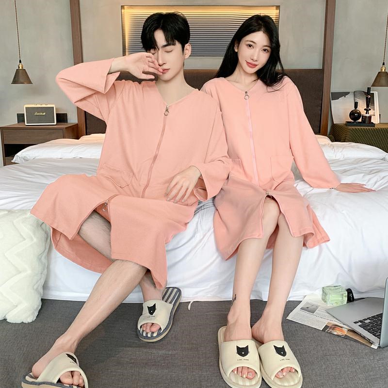 2024年新款情侣睡袍女春秋季纯棉长袖大码性感长款浴袍男士家居服