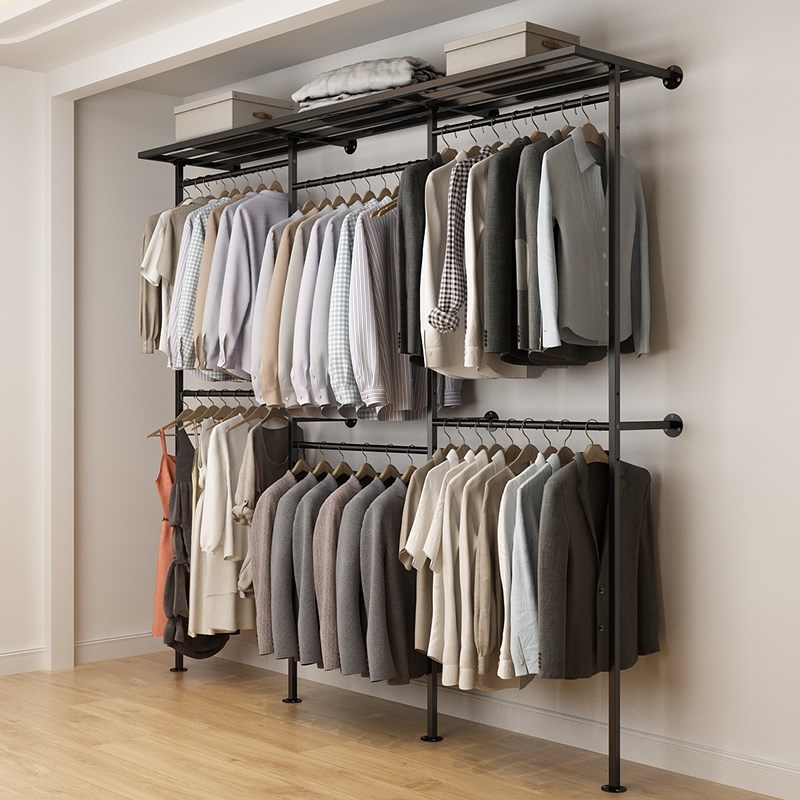 上墙壁挂式家用金属衣柜铁艺开放式衣架衣帽间架子置物架卧室收纳
