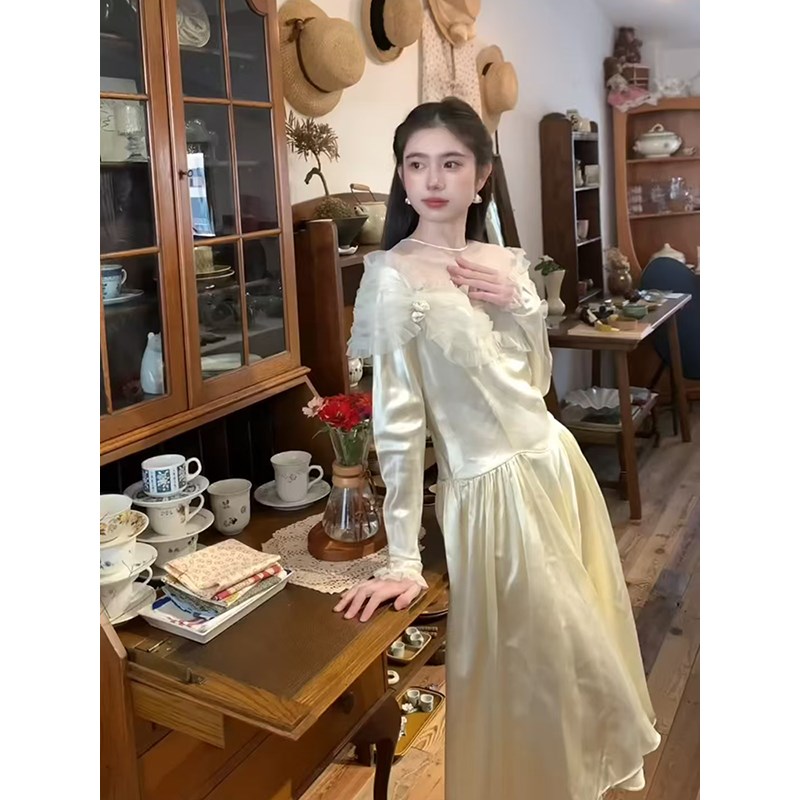 礼服裙缎面法式小个子结婚领证连衣裙写真生日聚会成人.礼复古礼