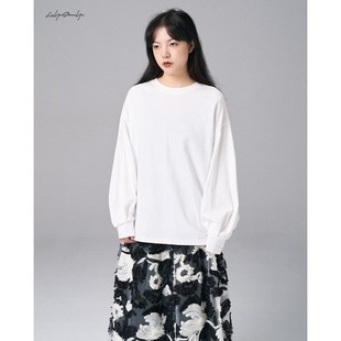 打底黑色百搭上衣 陆与山屿灯笼g袖 白色打底衫 宽松阔版 打底T恤春季