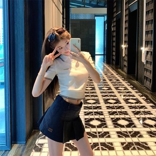 学院风文艺复古少女系女孩运动O风早春百搭休闲短袖 针织条纹韩版