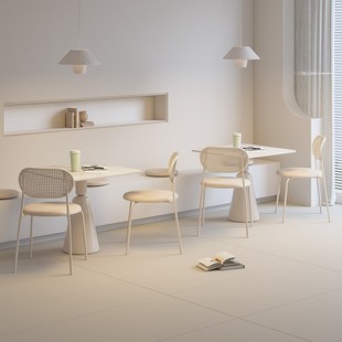 简约现代方形岩板餐n桌洽谈桌椅组合咖啡厅餐厅阳台休闲奶油风桌