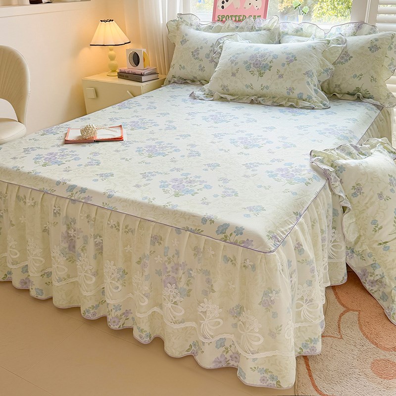 韩版蕾丝公主风全棉床裙单件100%纯棉小清新防滑床罩床上四三件套