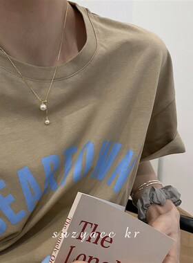 韩国金色a珍珠颈链可调节小吊坠项链锁骨链2021年新款女夏设计感