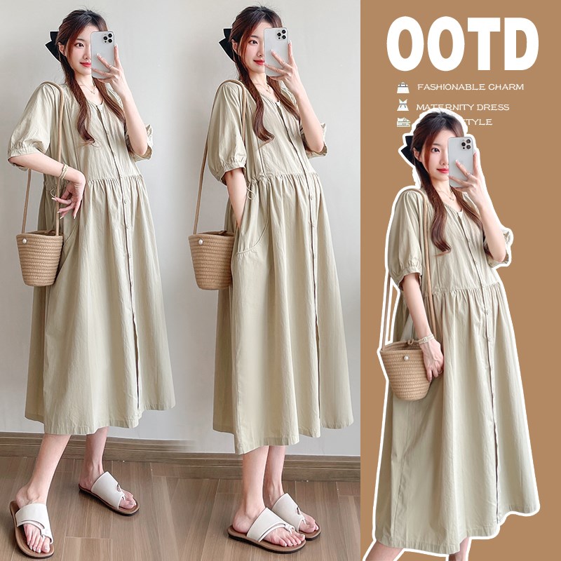 孕妇装夏装小清新减龄气质大码宽松衬衫裙夏季遮肚显瘦孕妇连衣裙