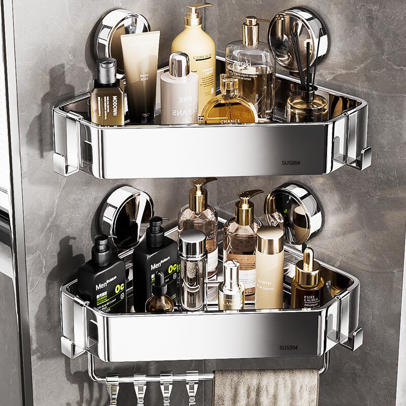 304不锈钢卫生间n置物架吸盘洗漱台洗手间挂墙厕所浴室三角收纳架