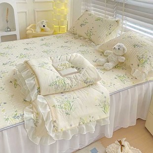 A类乳胶凉席夏被四件套床裙款 冰丝席三件套空调薄被子软席子 夏季